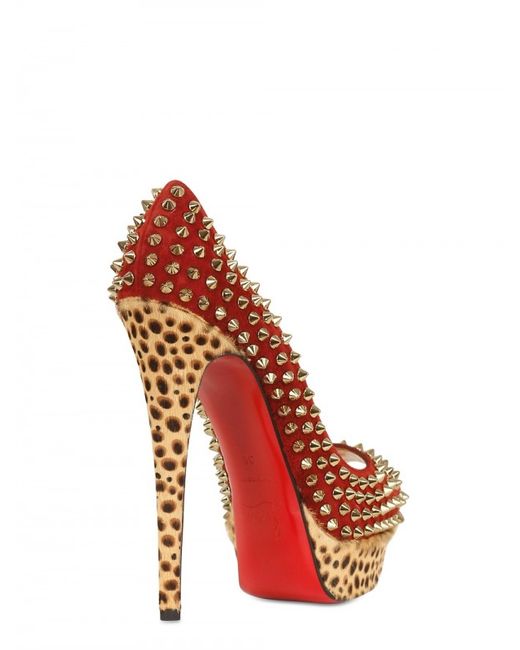 Christian Louboutin Brown 150mm Lady Peep Leopard Spikes Pumps