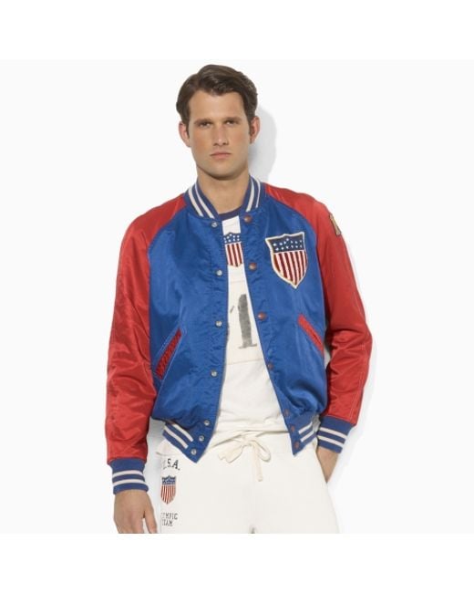 Polo Ralph Lauren Team USA Satin Varsity Jacket in Red for Men | Lyst