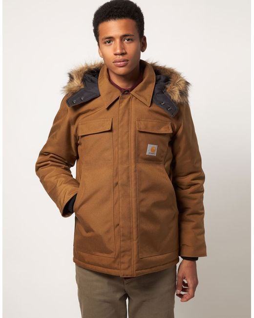Verplicht Dek de tafel Daarom Carhartt Arctic Coat with Removable Hood in Brown for Men | Lyst