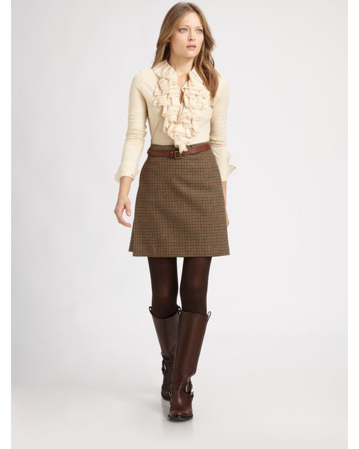 Ralph Lauren Blue Label Wool Wrap Skirt in Brown | Lyst