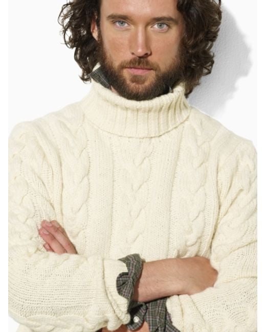 Polo Ralph Lauren Wool Cabled Turtleneck Sweater in Natural for Men | Lyst