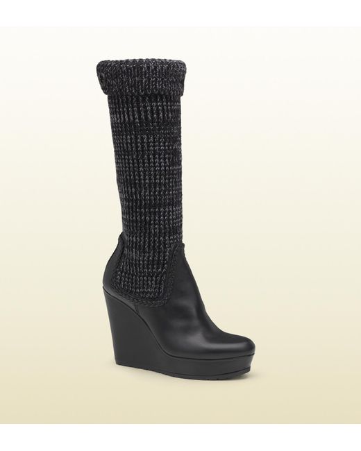 Gucci Knit Sock Wedge Boot in Black Lyst