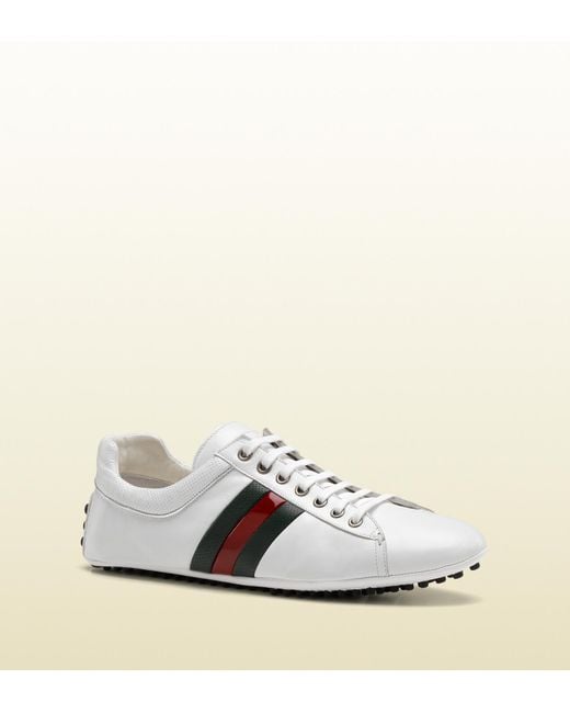 Gucci White Lace-up Driver With Leather Web Detail for men