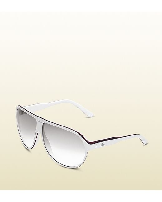 Gucci White Large Aviator Frame Sunglasses with Gucci Trademark Logo On Temple for men