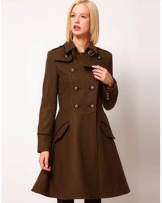 ASOS Collection Asos Military Fit and Flare Coat in Brown Lyst