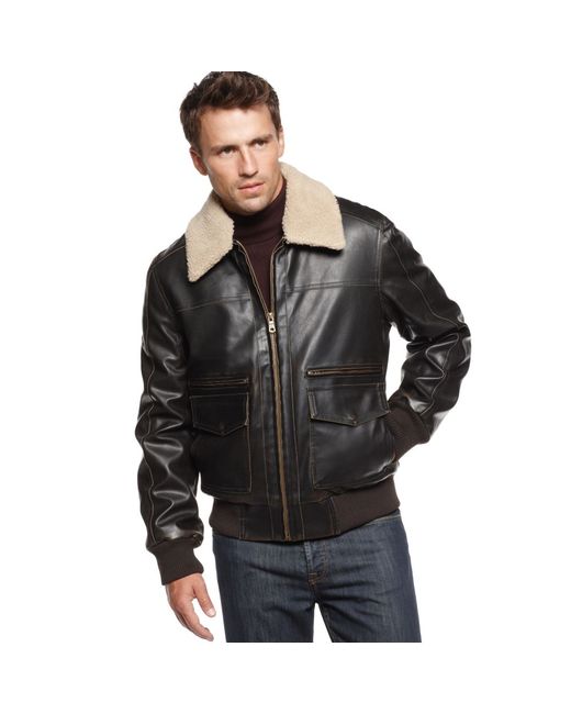 Tommy Hilfiger Fauxleather Aviator Bomber Jacket in Brown for Men | Lyst