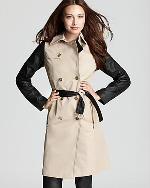 Michael Kors Leather Sleeve Trench Coat 