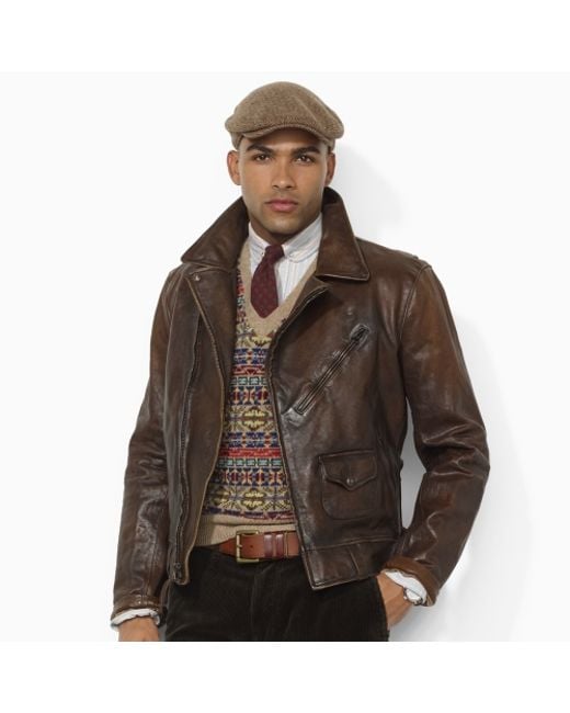 polo ralph lauren men's brown leather jacket