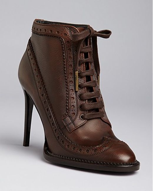 Burberry Lace Up Pointed Toe Oxford Booties Gairloch High Heel in Brown | Lyst