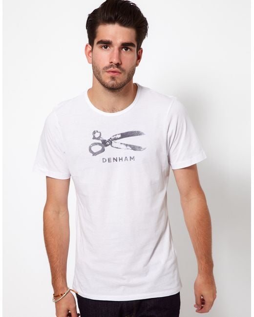 Denham White Tshirt with Scissor Logo for men