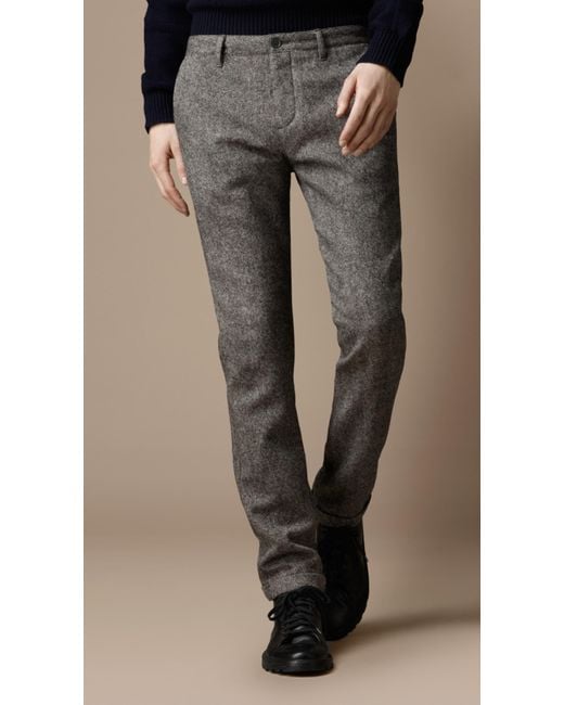 Burberry Brit Skinny Fit Wool Blend Trousers in Gray for Men