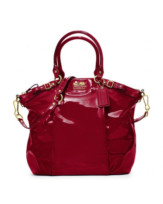 COACH Red Madison Patent Lindsey Satchel