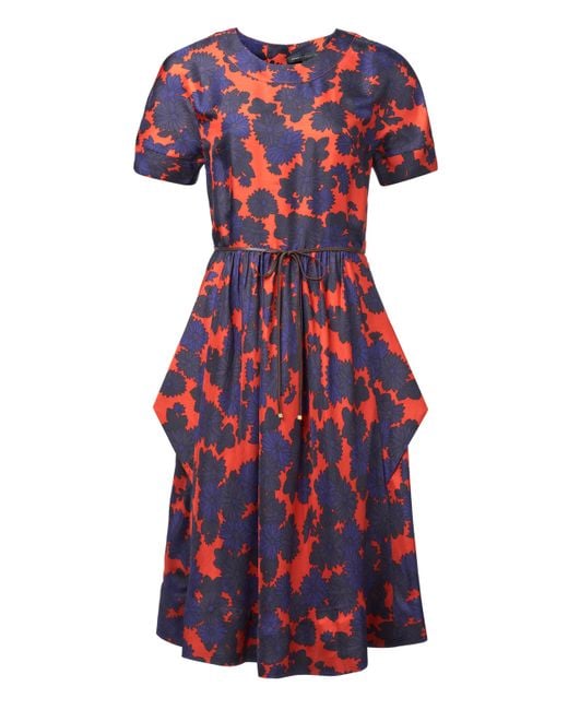 Marc By Marc Jacobs Red and Blue Floral Print Silk Dress