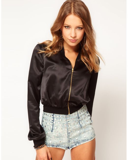 Black silk bomber jacket womens cheap
