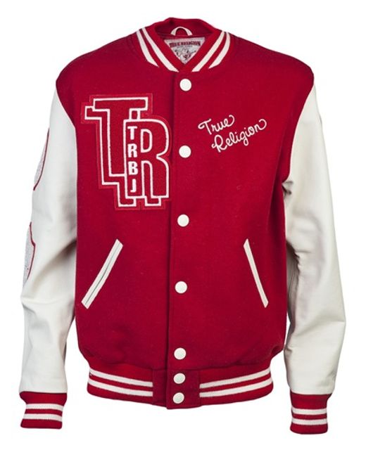 True Religion Red Letterman Varsity Jacket for men