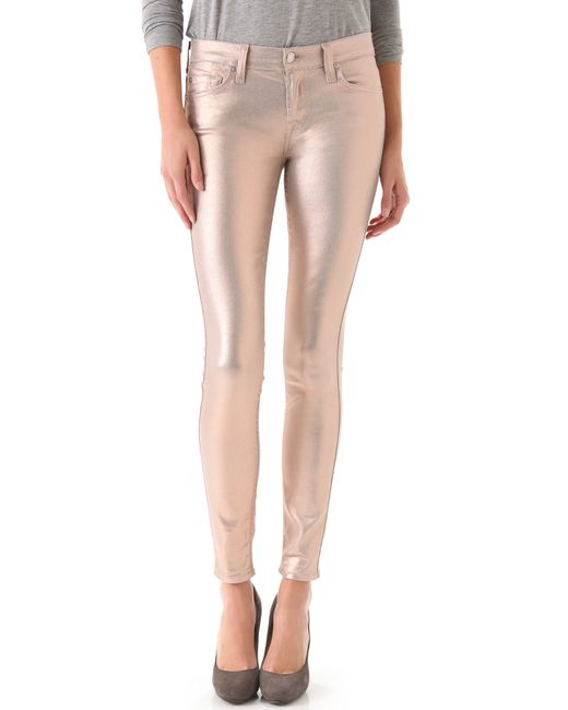 7 For All Mankind Coated Skinny Jeans in Liquid Metallic in Pink | Lyst