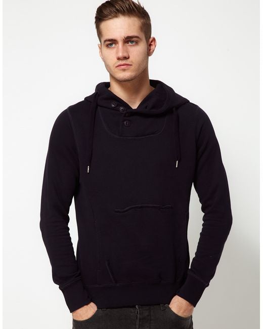 DIESEL Hoodie with Button Neck in Blue for Men | Lyst