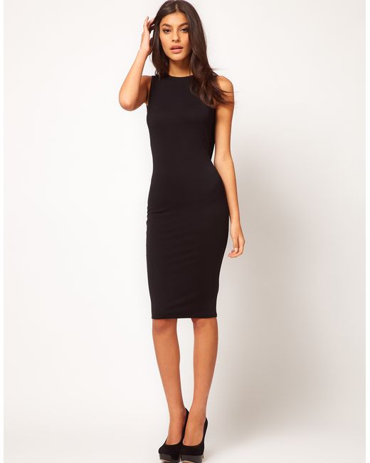 ASOS Midi Dress with Cowl Back in Black | Lyst