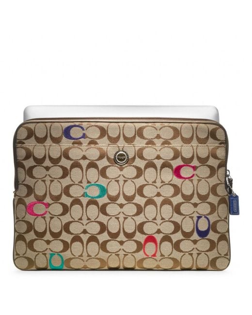 COACH Poppy Embroidered Signature Laptop Sleeve in Natural Lyst