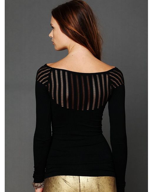 black long sleeve top with cut out
