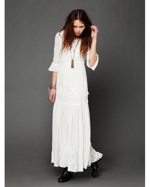Free People Womens White Romance Embroidered Maxi