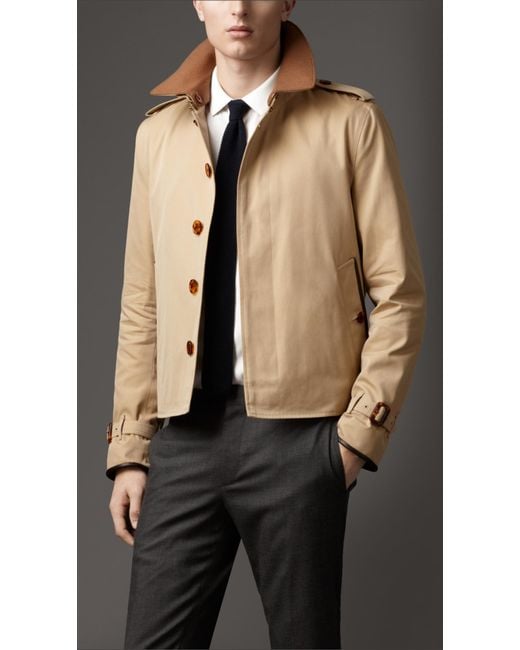 Burberry Brown Wool Collar Cotton Gabardine Jacket for men