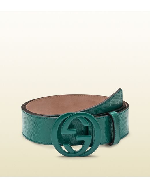 Gucci Dark Green Gg Imprimeé Belt with Interlocking G Buckle for men