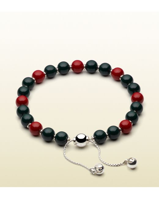 Gucci Bracelet With Green And Red Wooden Beads for men