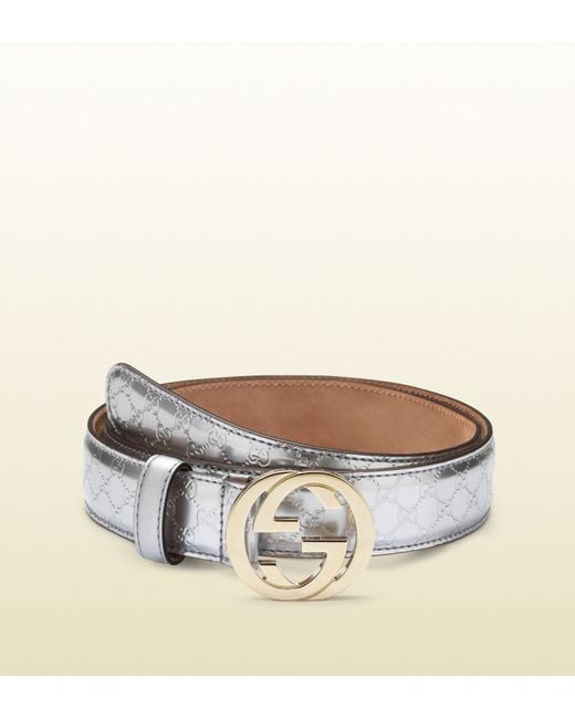 Gucci Silver Micro Gg Leather Belt with Interlocking G Buckle in Metallic
