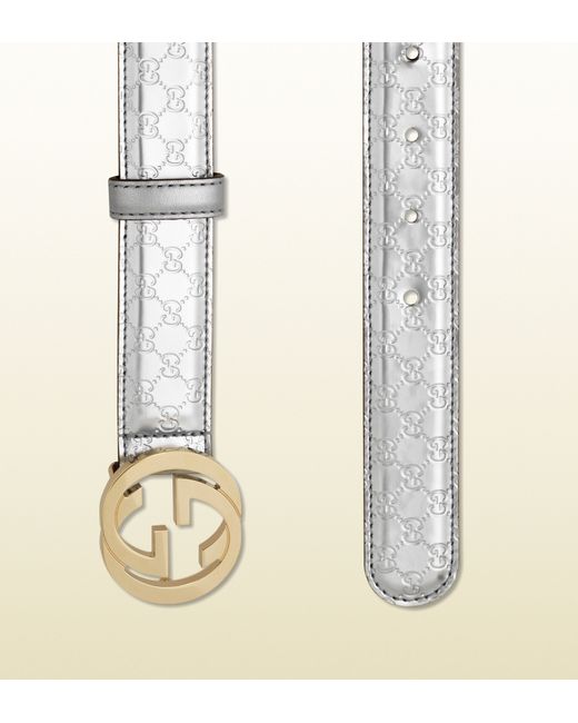 Gucci Silver Micro Gg Leather Belt with Interlocking G Buckle in