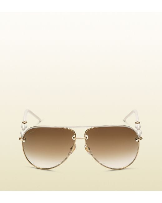 Gucci Womens White Aviator Sunglasses