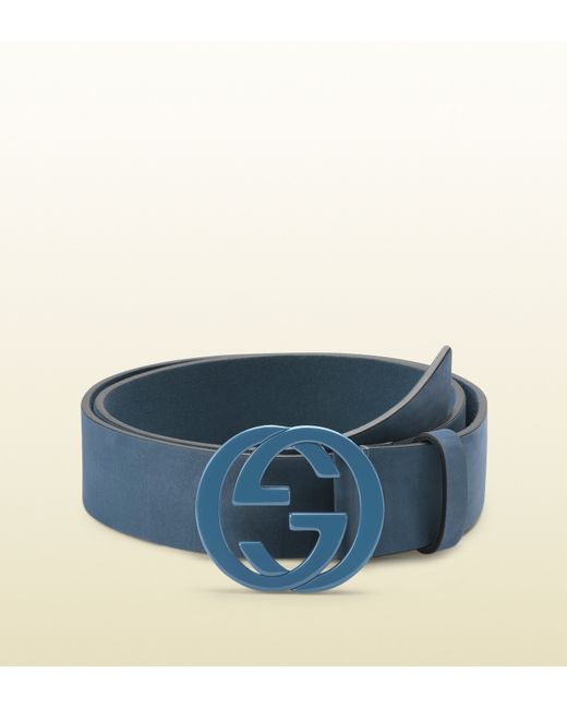 Gucci Sky Blue Leather Belt with Interlocking G Buckle for men