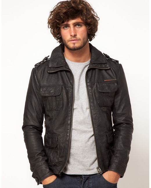 Superdry Black Brad Leather Jacket for men