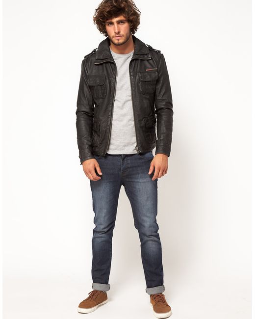 Superdry Brad Leather Jacket in Black for Men | Lyst