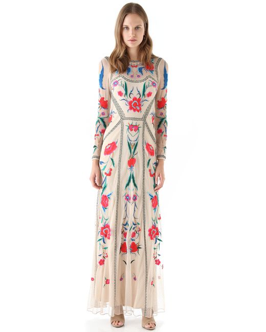 Temperley London Floral Embroidered Gown in Natural | Lyst
