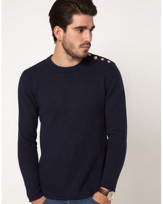 Gant Rugger Blue Sweater with Button Shoulder for men