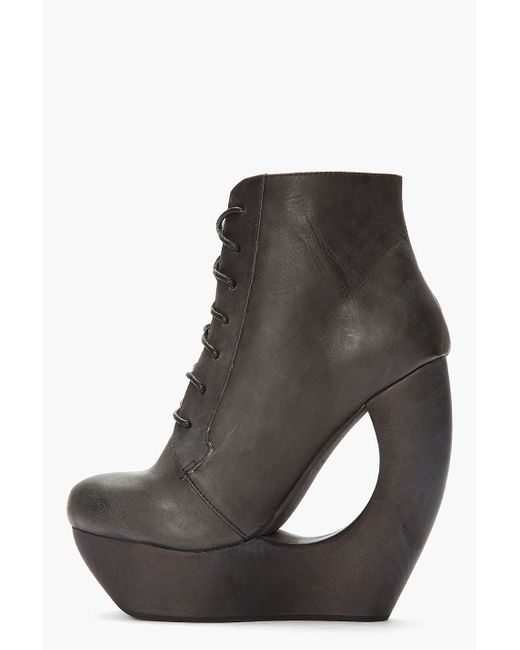 Jeffrey Campbell Black Leather Cutout Roxie Wedge Boots