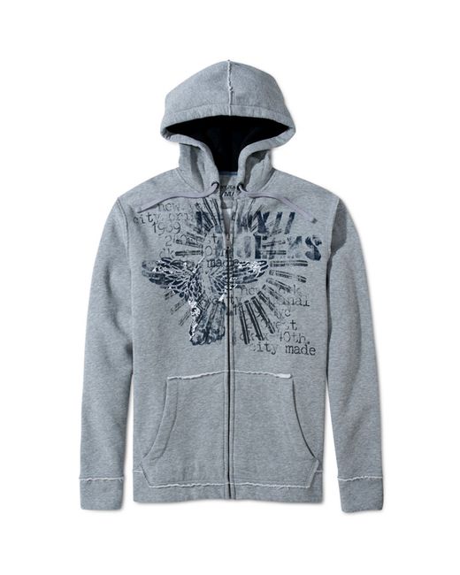 DKNY Gray Graphic Fleece Zip Up Hoodie for men