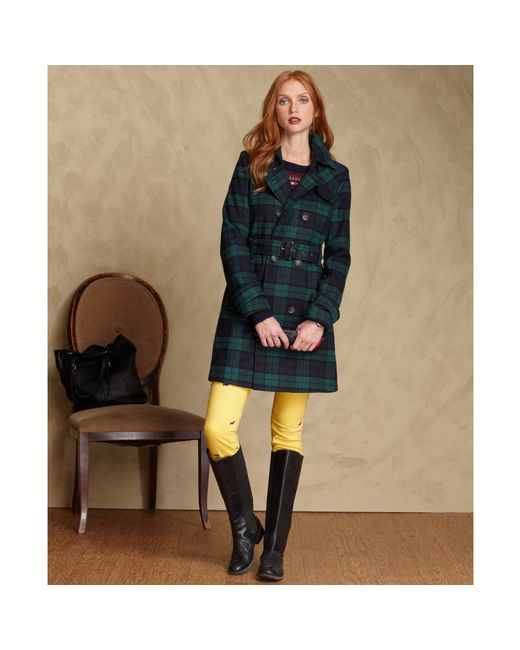 Tommy Hilfiger Green Woolblend Plaid Trench Coat