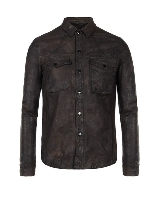 AllSaints Ruin Leather Shirt in Brown for Men | Lyst
