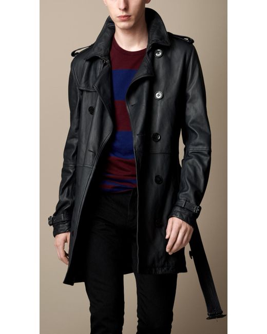 Uredelighed opbevaring Brise Burberry Brit Midlength Leather Trench Coat in Blue for Men | Lyst