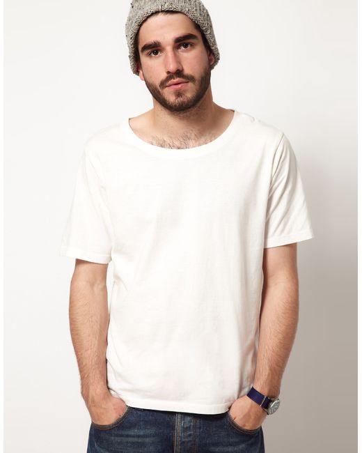 Nudie Jeans White Wide Neck Tshirt for men