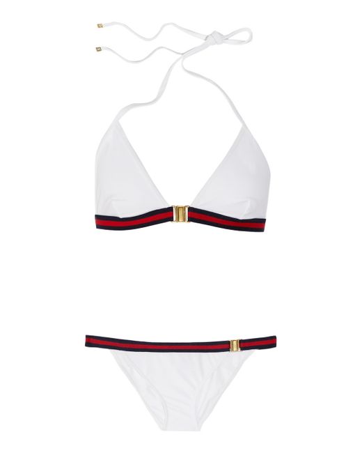 Gucci Stripe Trimmed Triangle Bikini in White | Lyst