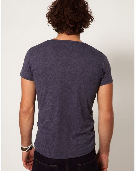 ASOS Blue T-Shirt with Deep Scoop Neck for men