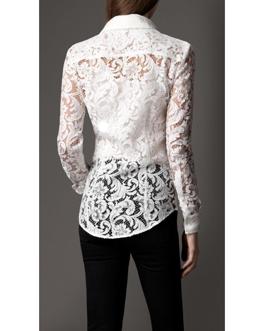 Burberry White Fitted Lace Shirt