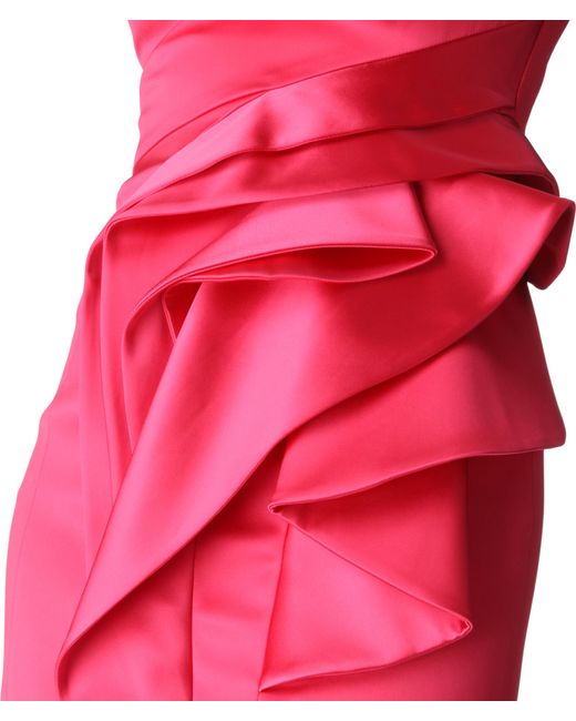 karen millen pink satin dress Hot Pink Satin Halter Pleated Woven Maxi Dress