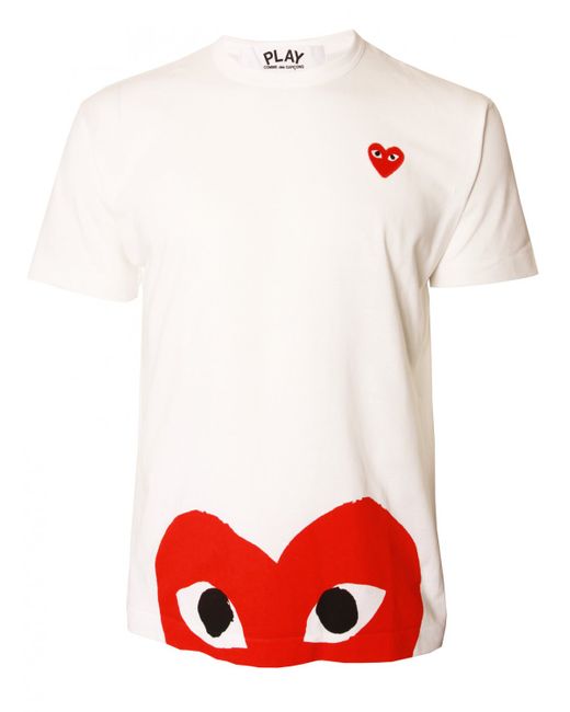 Comme Des Gar Ons Play Mens Red Heart Hem T Shirt White In Red For Men