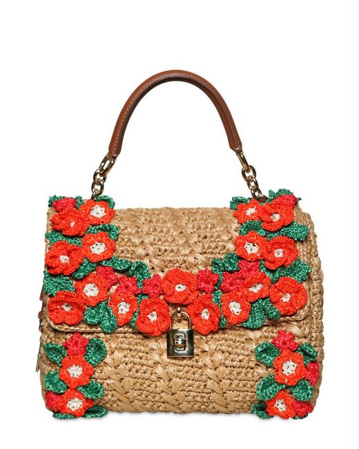 Dolce & Gabbana Crochet Raffia Dolce Bag Top Handle in Natural | Lyst