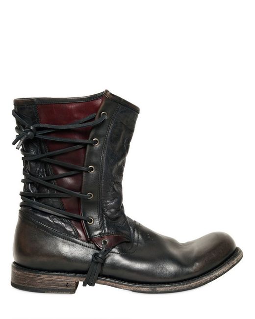 John Varvatos Black 20mm Lace Up Leather Pirate Boots for men