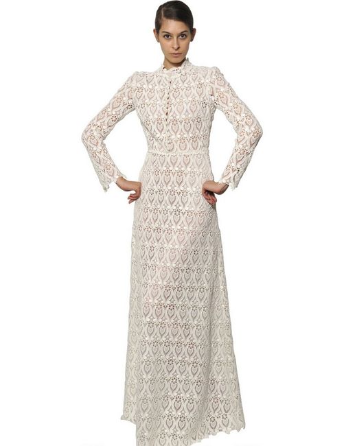 Valentino Cotton Macramé Long Dress in Ivory (White) | Lyst